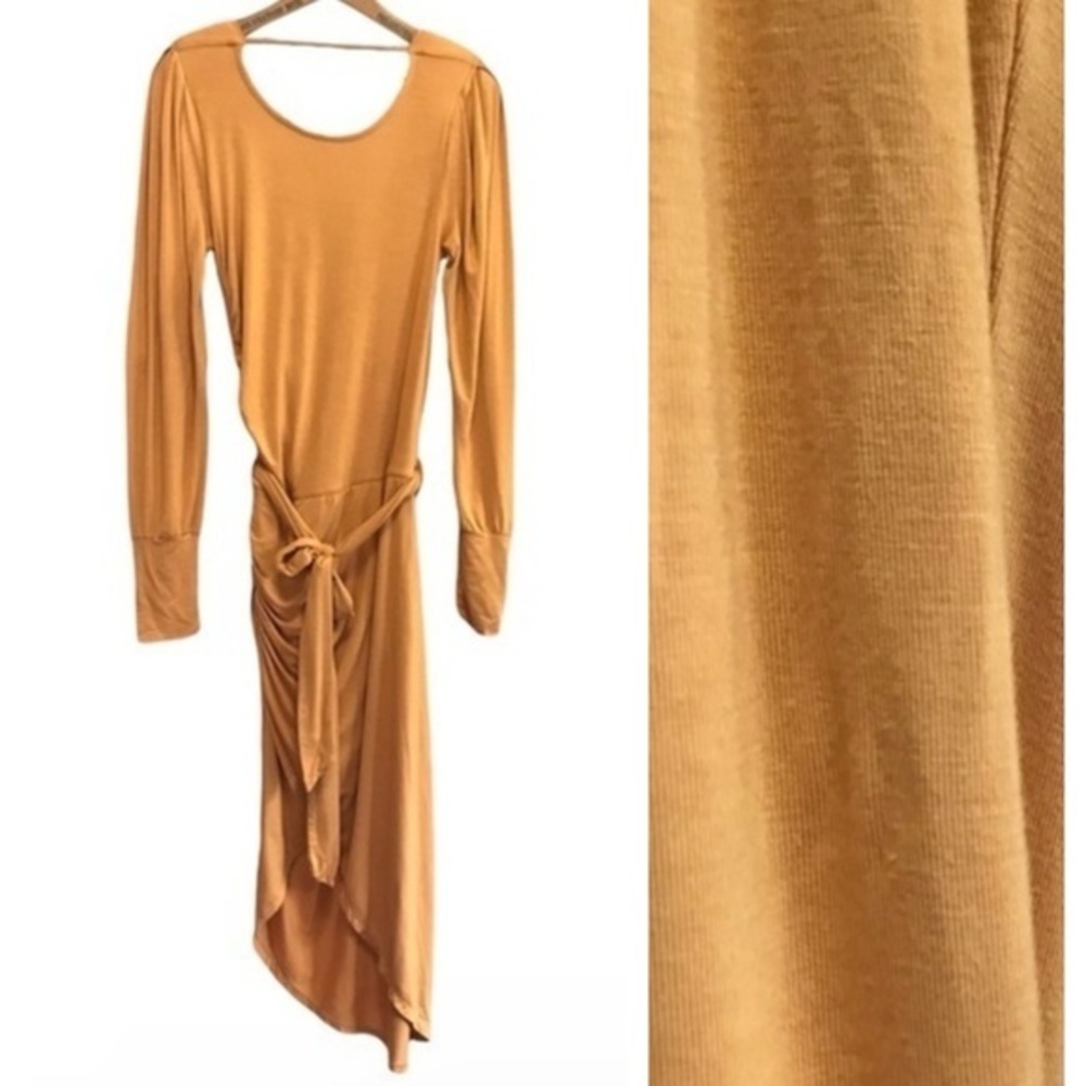 Young Fabulous and Broke Golden Mustard Yellow Draped Long Sleeve Dress